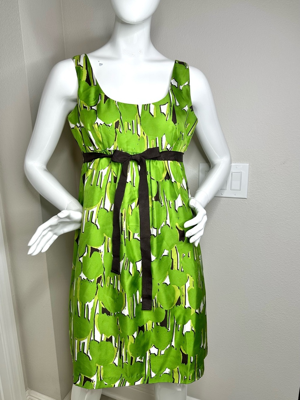 Michael Kors Green Brown Silk Sleeveless Empire Waist Dress Size 8 / M  Midi
